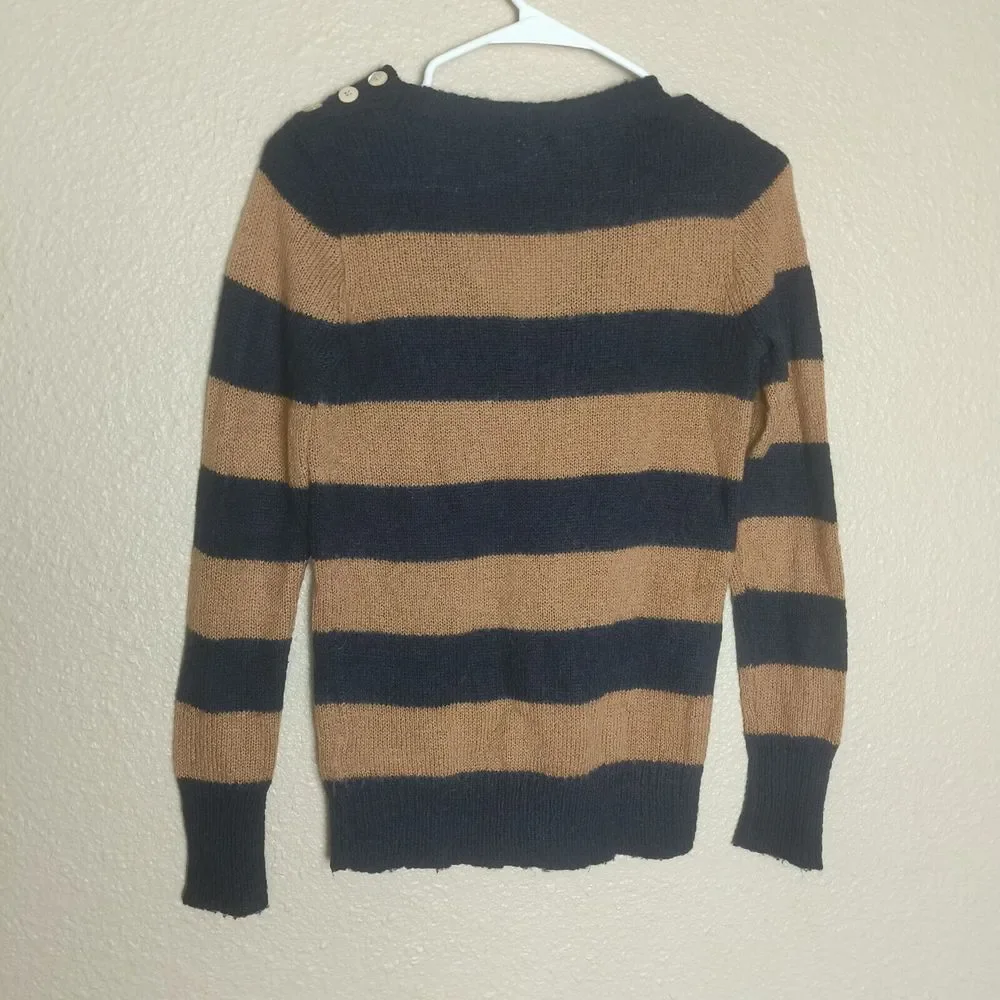J Crew Size Large V Neck‎ Navy Blue Women's Merino Wool Sweater Long Sleeve